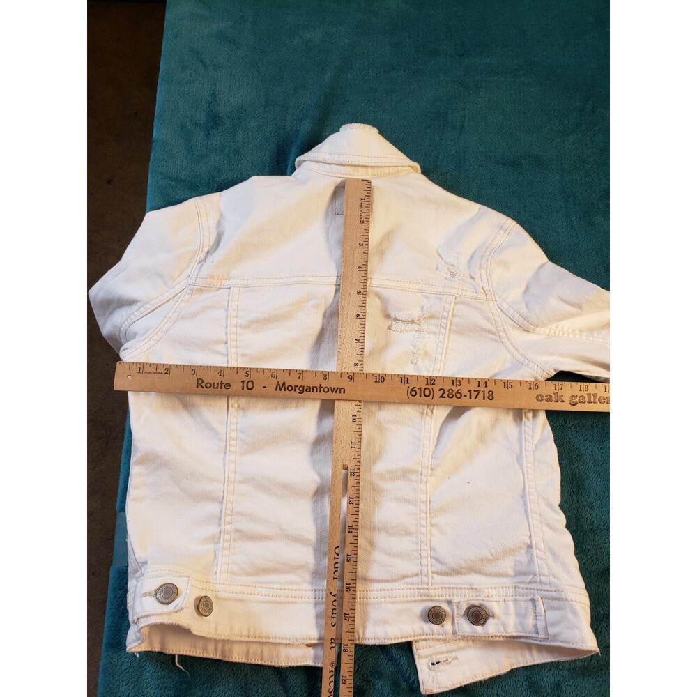 American Eagle Jacket Size Extra Small Womens White Denim Jean Distressed - Picture 7 of 8